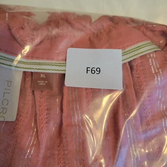 Pilcro Womens Tavi Striped Silver Button Lightweight Blouse Size XL Pink Western - Picture 10 of 10